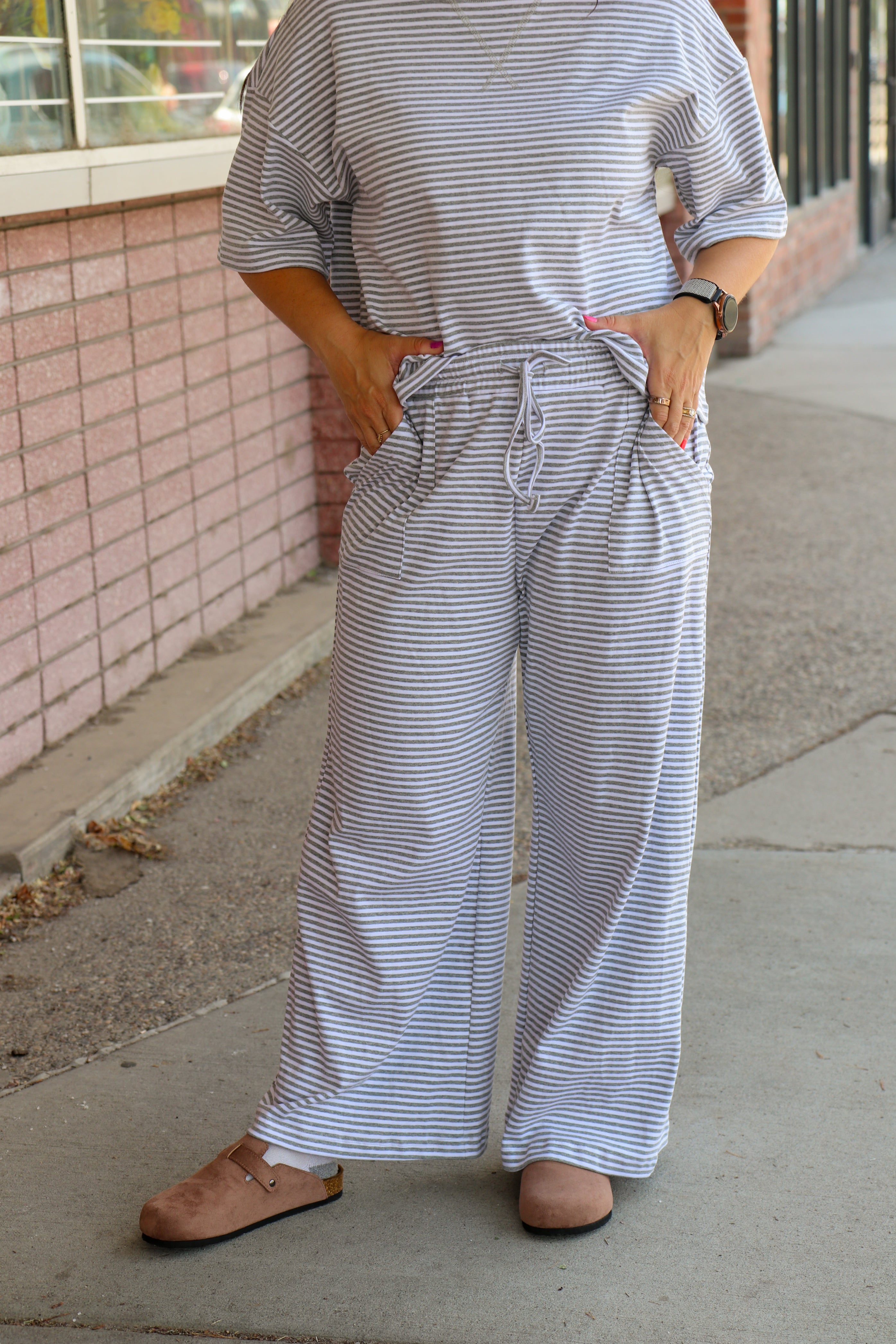 Striped Wide Leg Pants Casual Pants Sewn and Seen- Tilden Co.