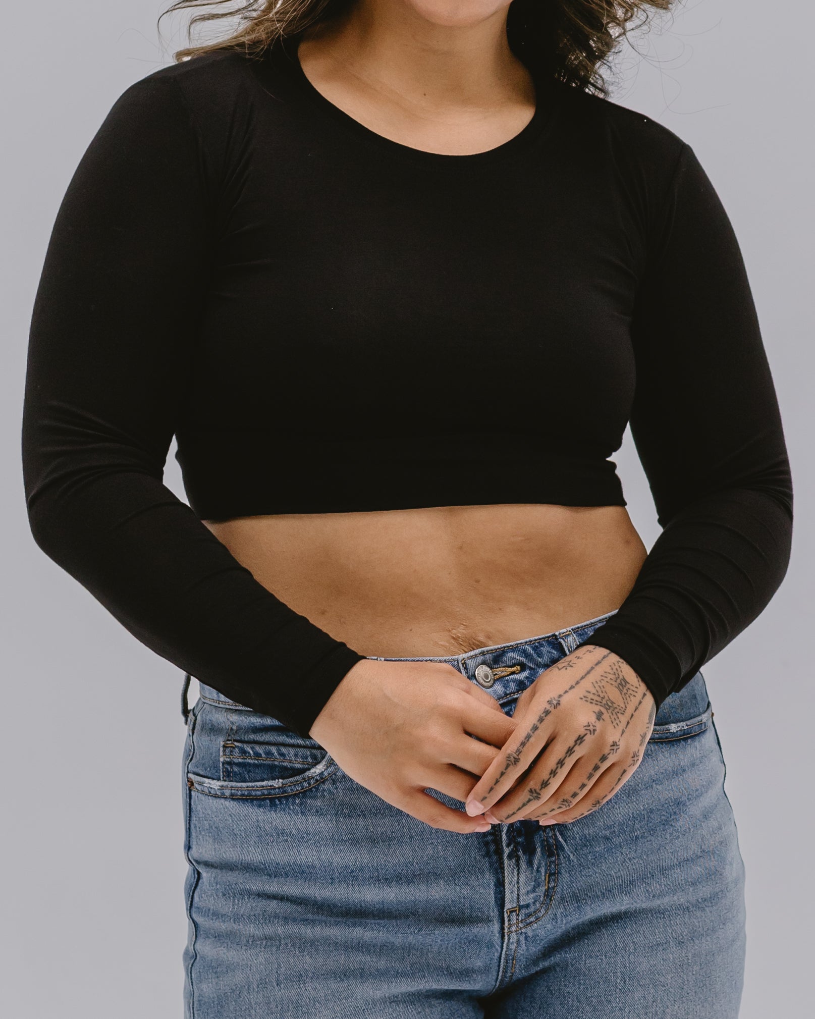 Crew Neck Long Sleeve Halftee Black / XS Black XS HALFTEE Layering Fashions- Tilden Co.