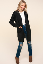 Stripe Textured Open Cardigan with Pockets in Black    Womens Ave Shops- Tilden Co.