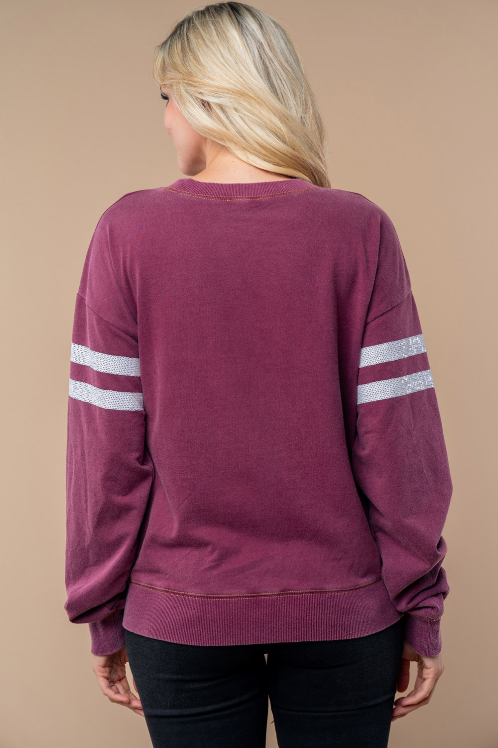 Sequin Football Long Sleeve Knit Top Womens Ave Shops- Tilden Co.