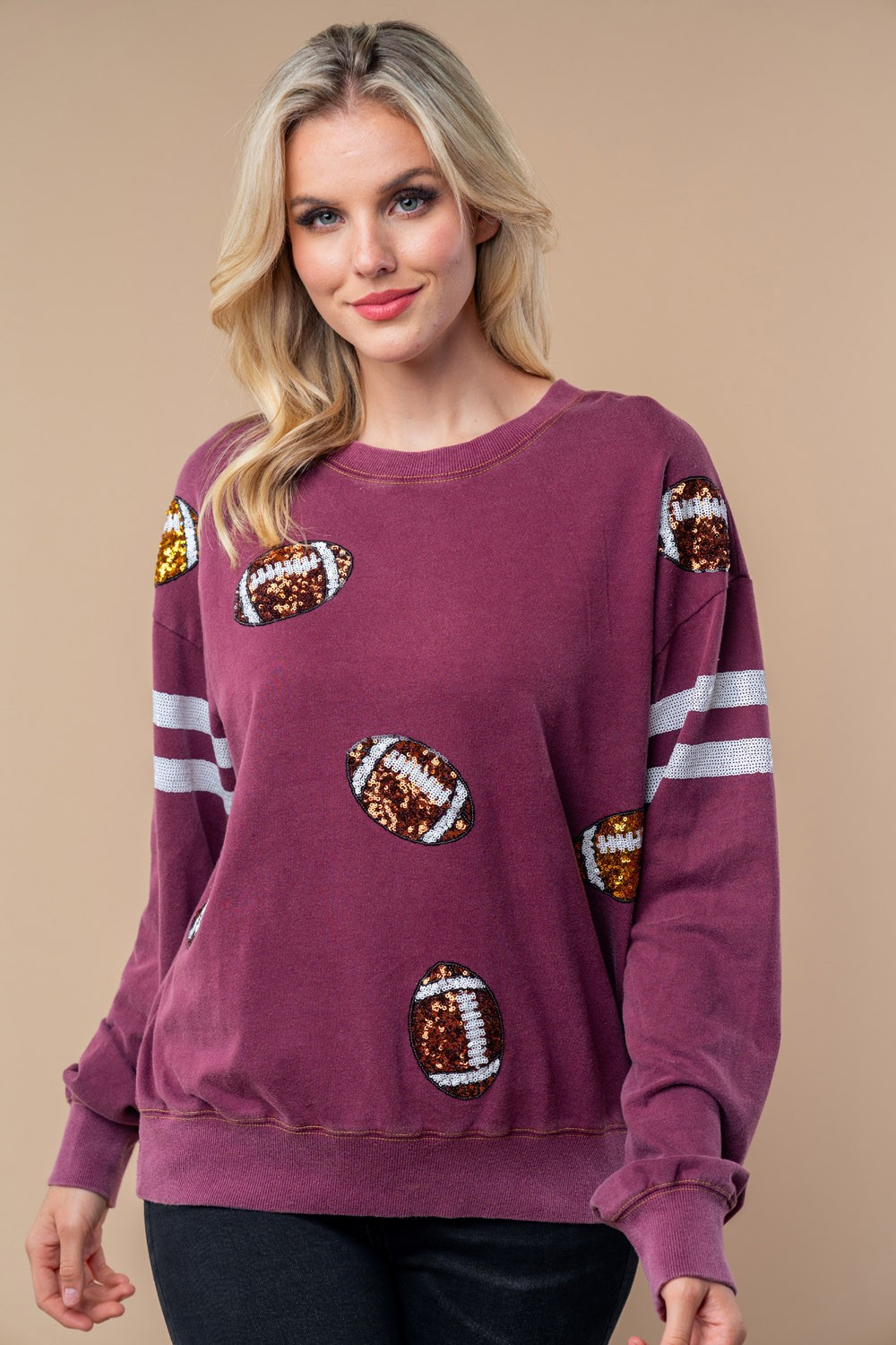 Sequin Football Long Sleeve Knit Top Womens Ave Shops- Tilden Co.