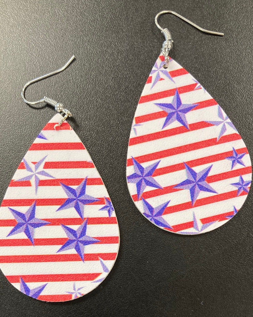Patriotic 3 Faux Leather Earrings     Daydreamer Creations- Tilden Co.