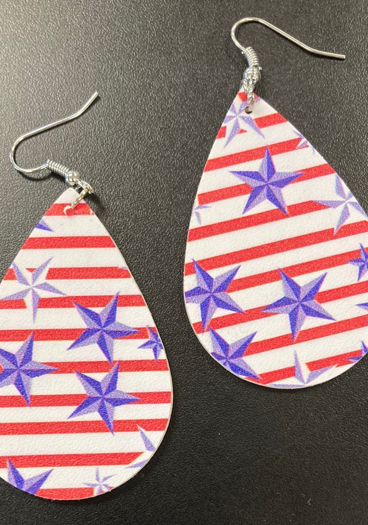 Patriotic 3 Faux Leather Earrings     Daydreamer Creations- Tilden Co.