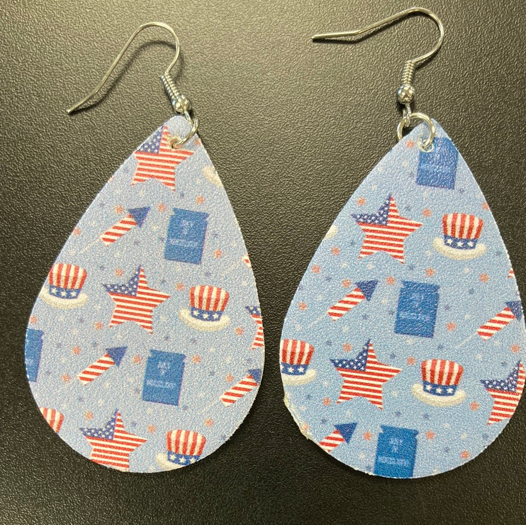 Forth of July Faux Leather Earrings     Daydreamer Creations- Tilden Co.