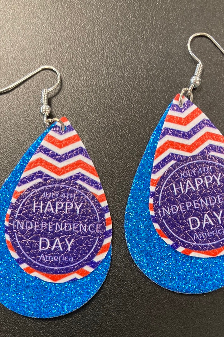 Happy Independence Faux Leather Earrings     Daydreamer Creations- Tilden Co.
