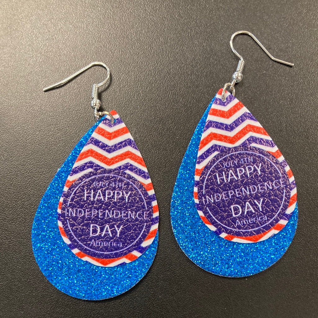 Happy Independence Faux Leather Earrings     Daydreamer Creations- Tilden Co.