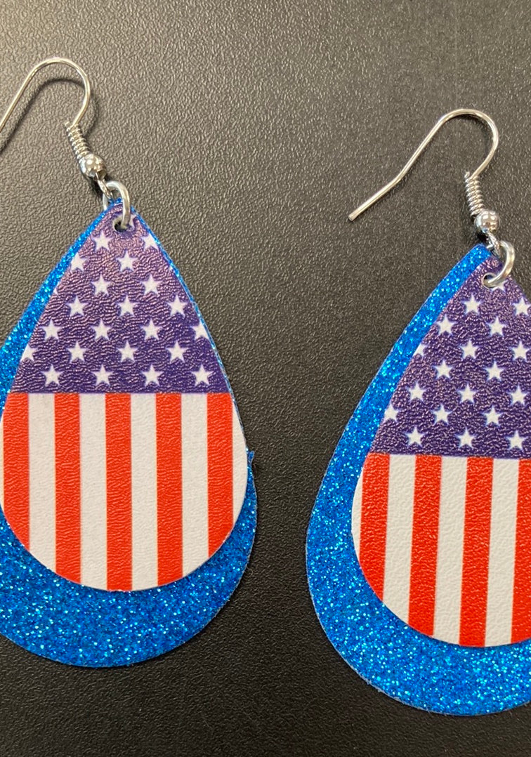Sparkly Flag Faux Leather Earrings     Daydreamer Creations- Tilden Co.