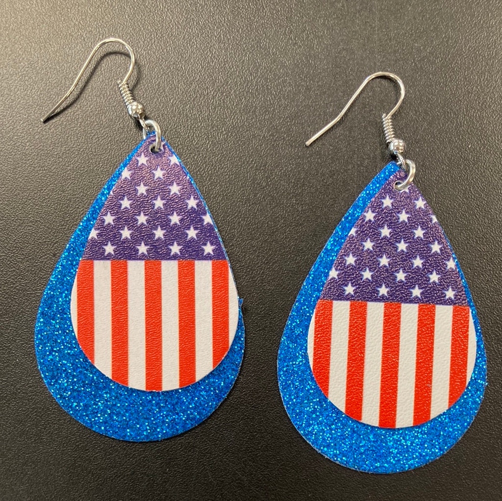 Sparkly Flag Faux Leather Earrings     Daydreamer Creations- Tilden Co.