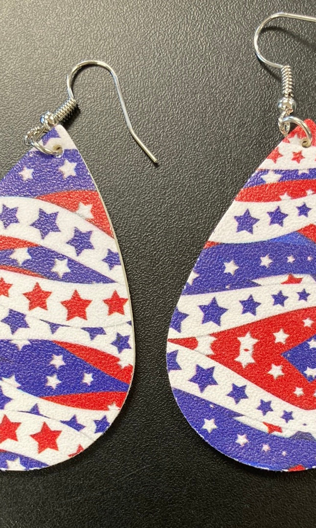 Patriotic 1 Faux Leather Earrings     Daydreamer Creations- Tilden Co.