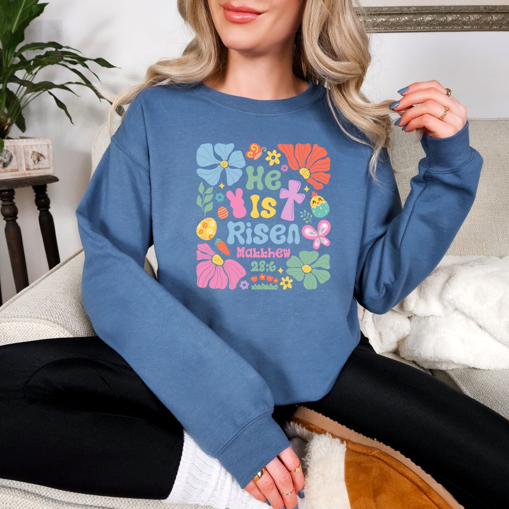 He Is Risen Boho Floral Graphic Sweatshirt Womens Ave Shops- Tilden Co.