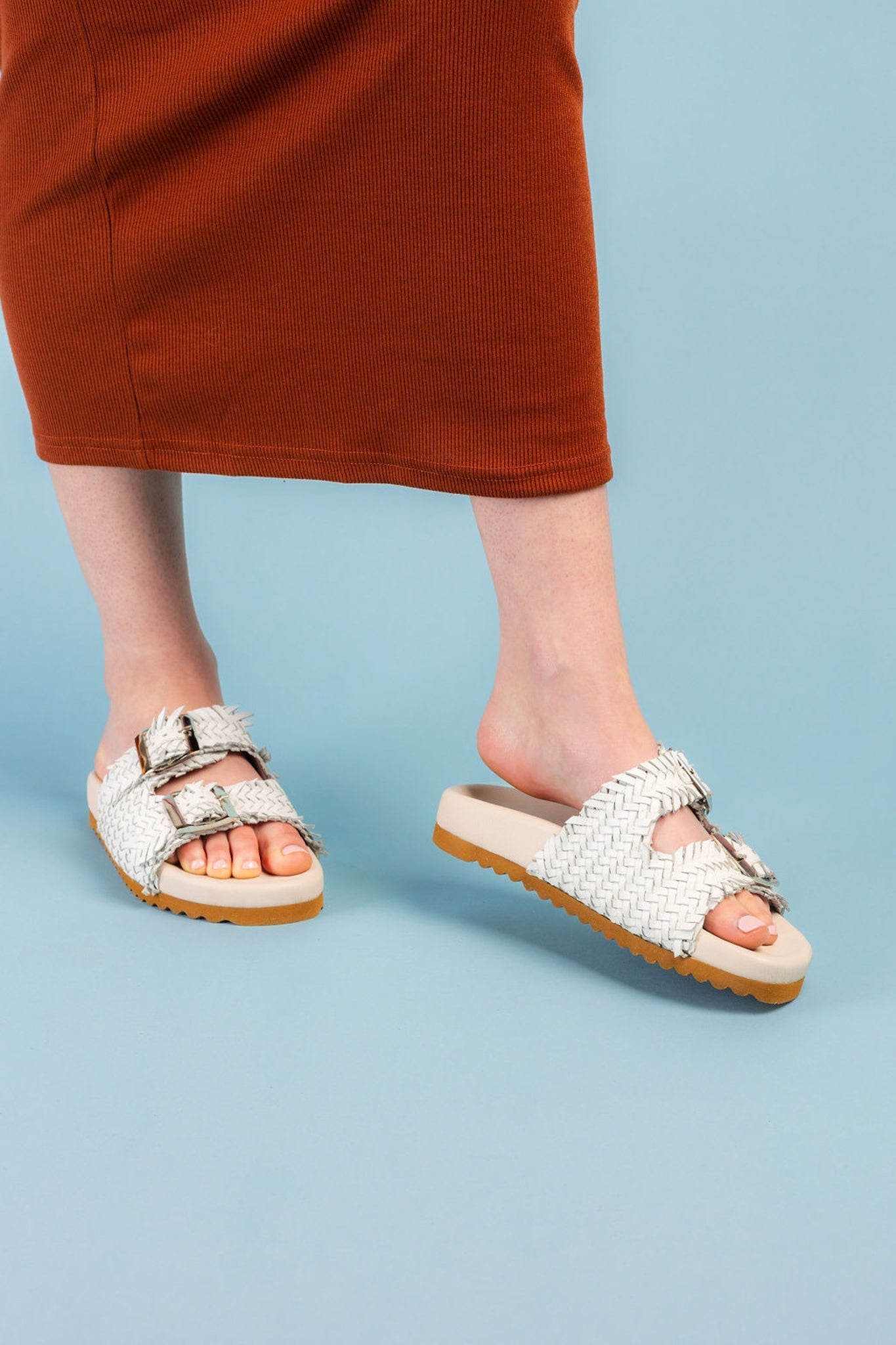 Intertwine Dual Woven Strap Slide in White    Shoes Ave Shops- Tilden Co.