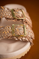 Intertwine Dual Woven Strap Slide in Champagne    Shoes Ave Shops- Tilden Co.