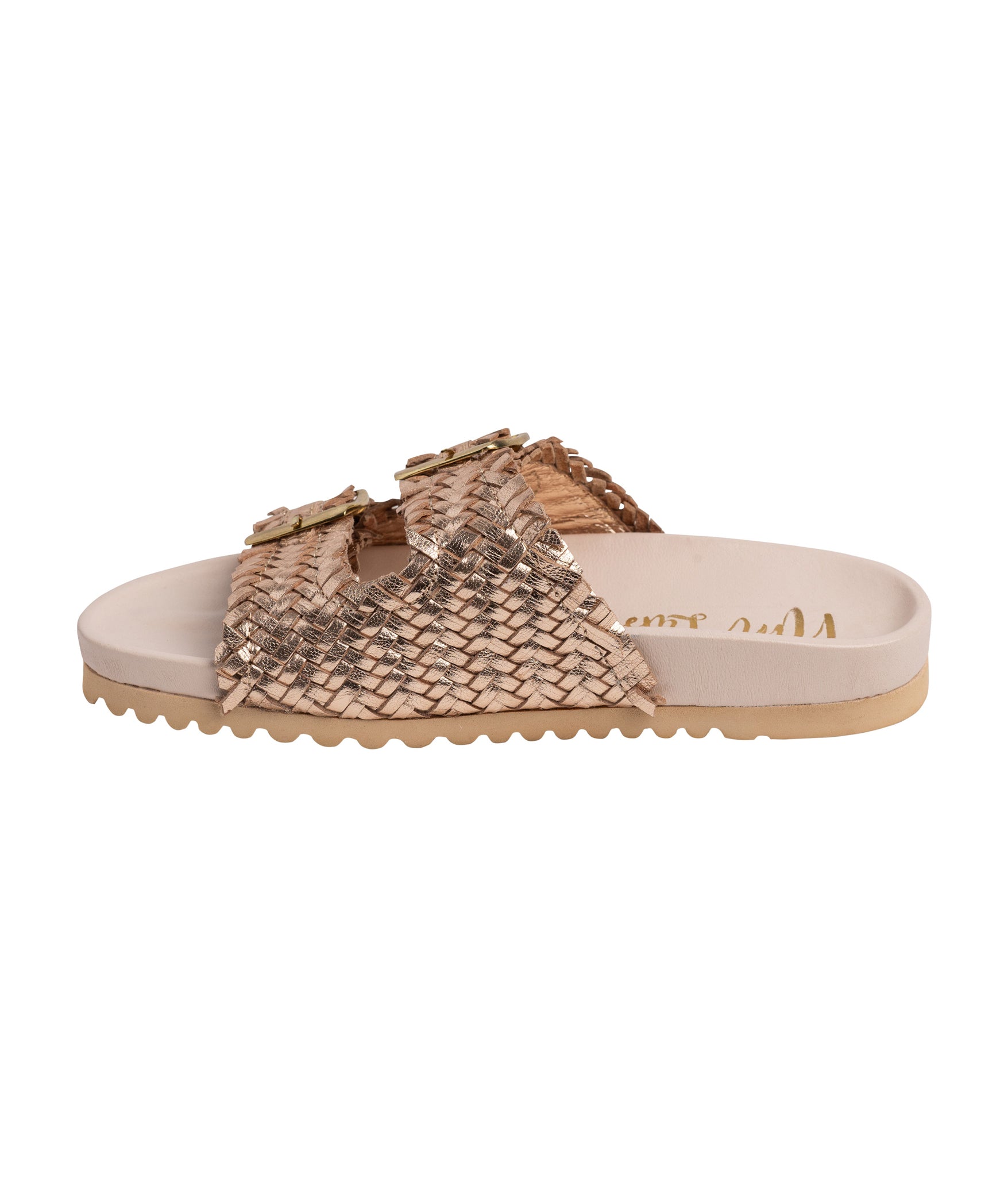 Intertwine Dual Woven Strap Slide in Champagne    Shoes Ave Shops- Tilden Co.