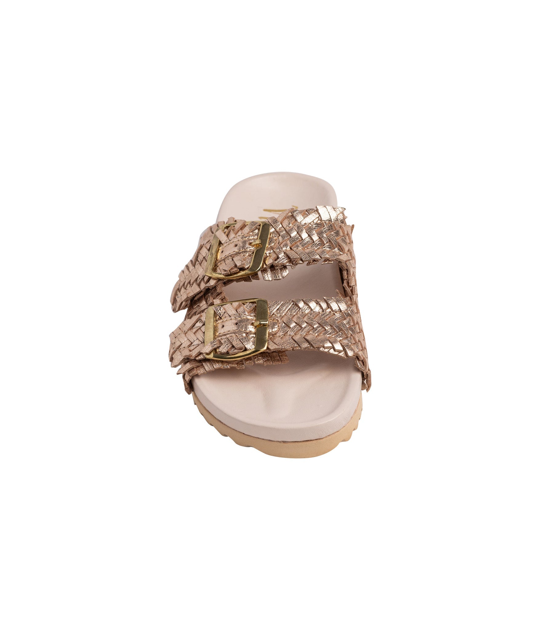 Intertwine Dual Woven Strap Slide in Champagne    Shoes Ave Shops- Tilden Co.