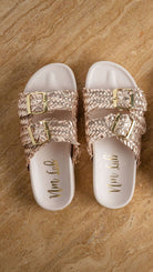 Intertwine Dual Woven Strap Slide in Champagne    Shoes Ave Shops- Tilden Co.