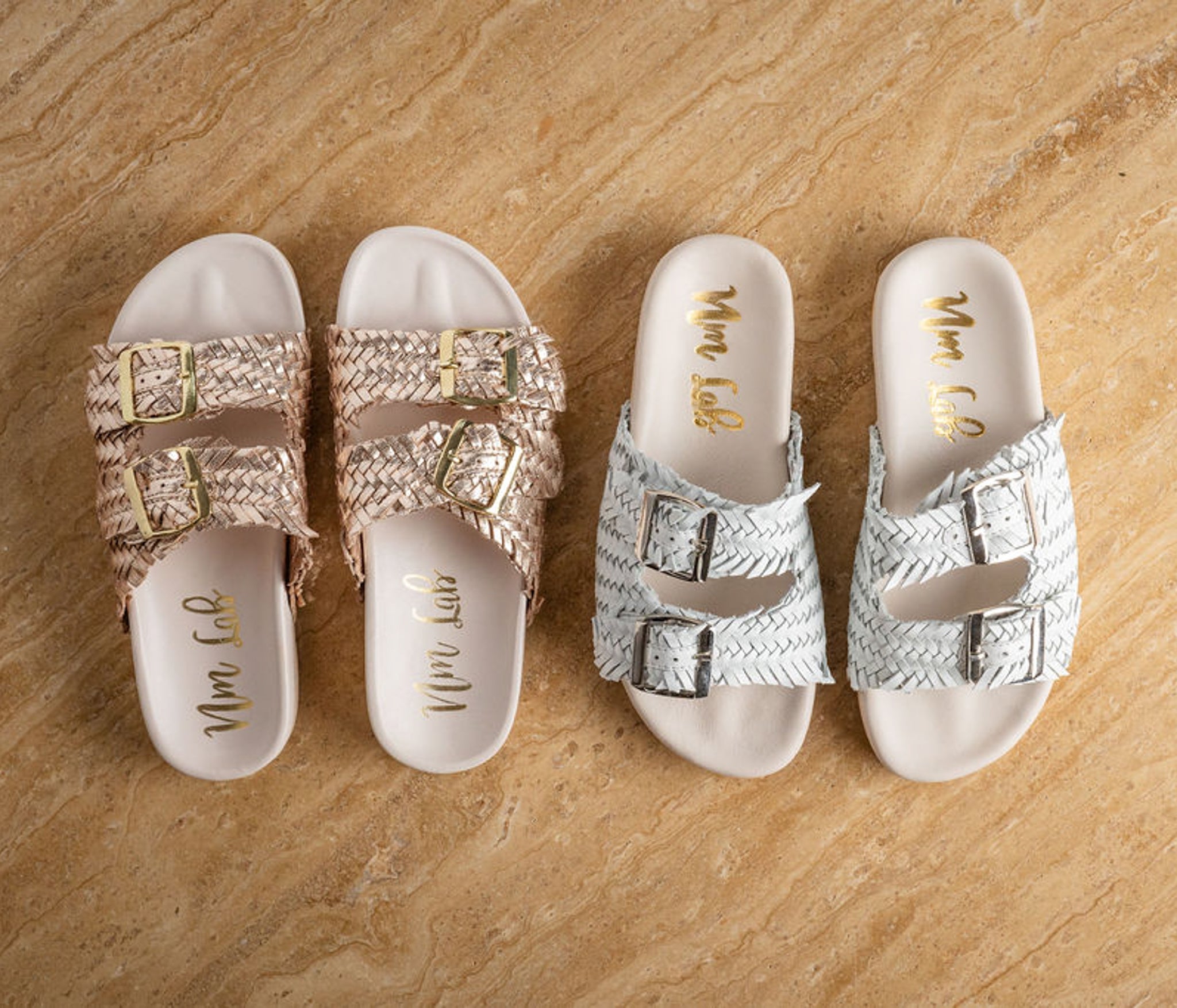 Intertwine Dual Woven Strap Slide in White 130 Sandals Naughty Monkey- Tilden Co.