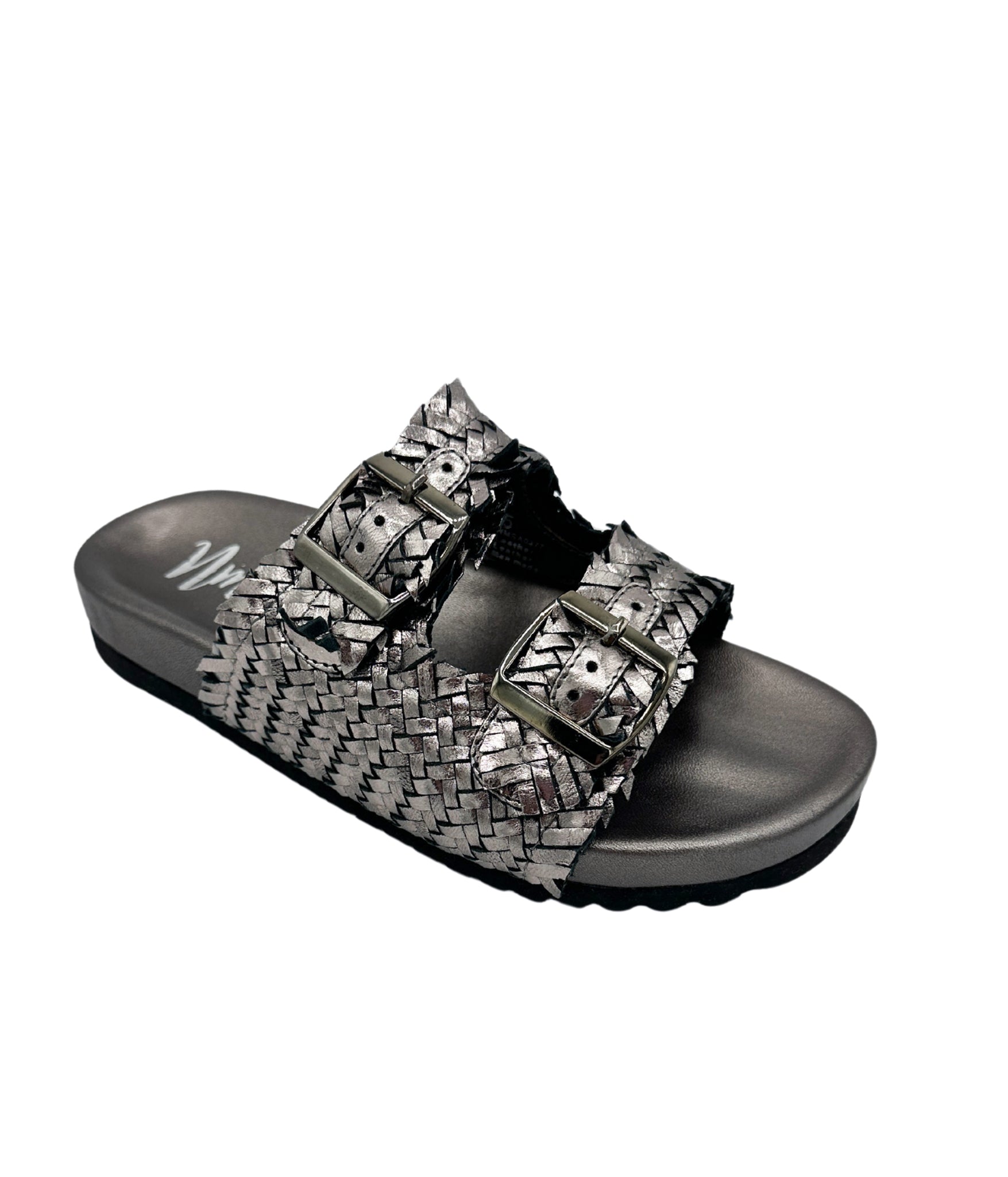 Intertwine Dual Woven Strap Slide in Pewter    Shoes Ave Shops- Tilden Co.