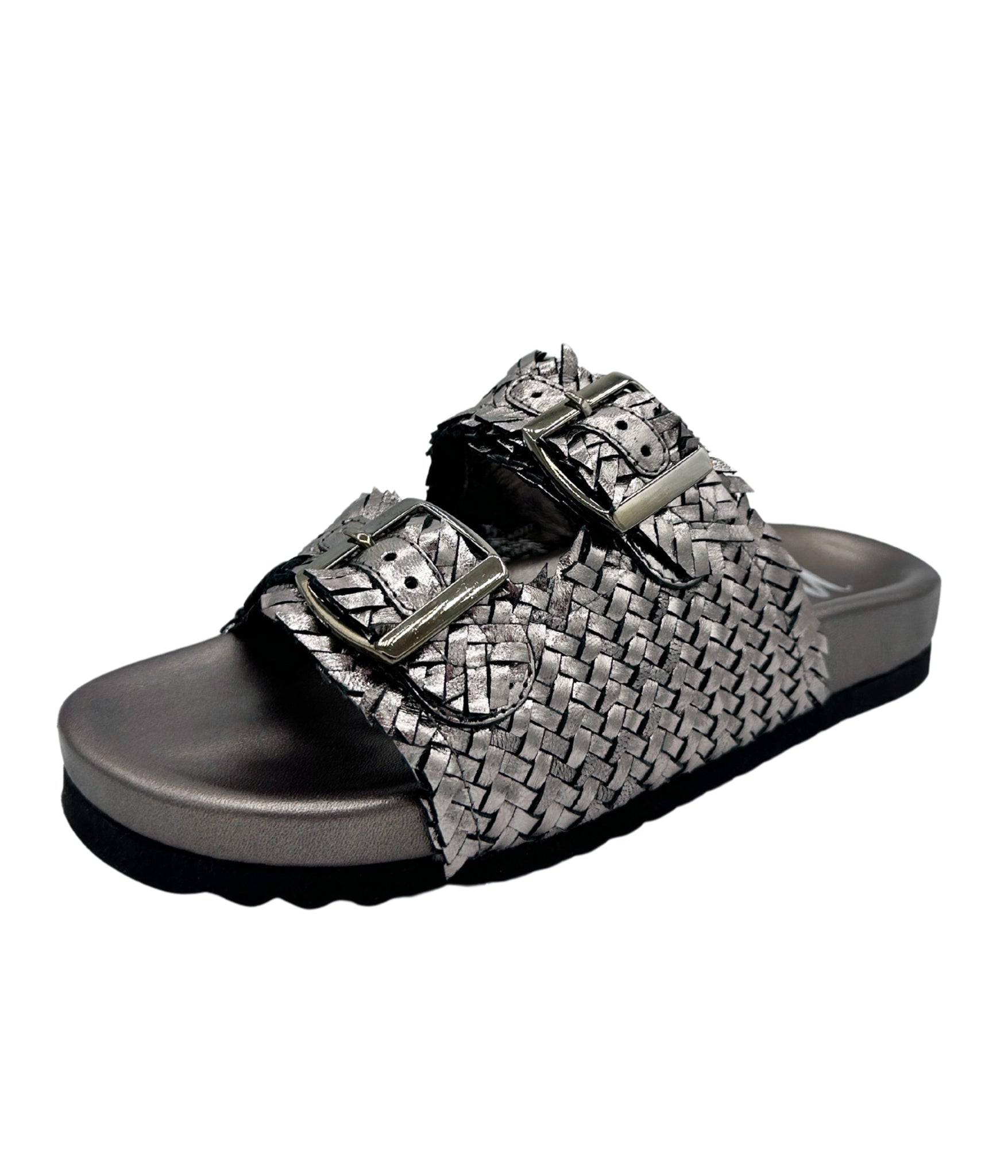 Intertwine Dual Woven Strap Slide in Pewter    Shoes Ave Shops- Tilden Co.