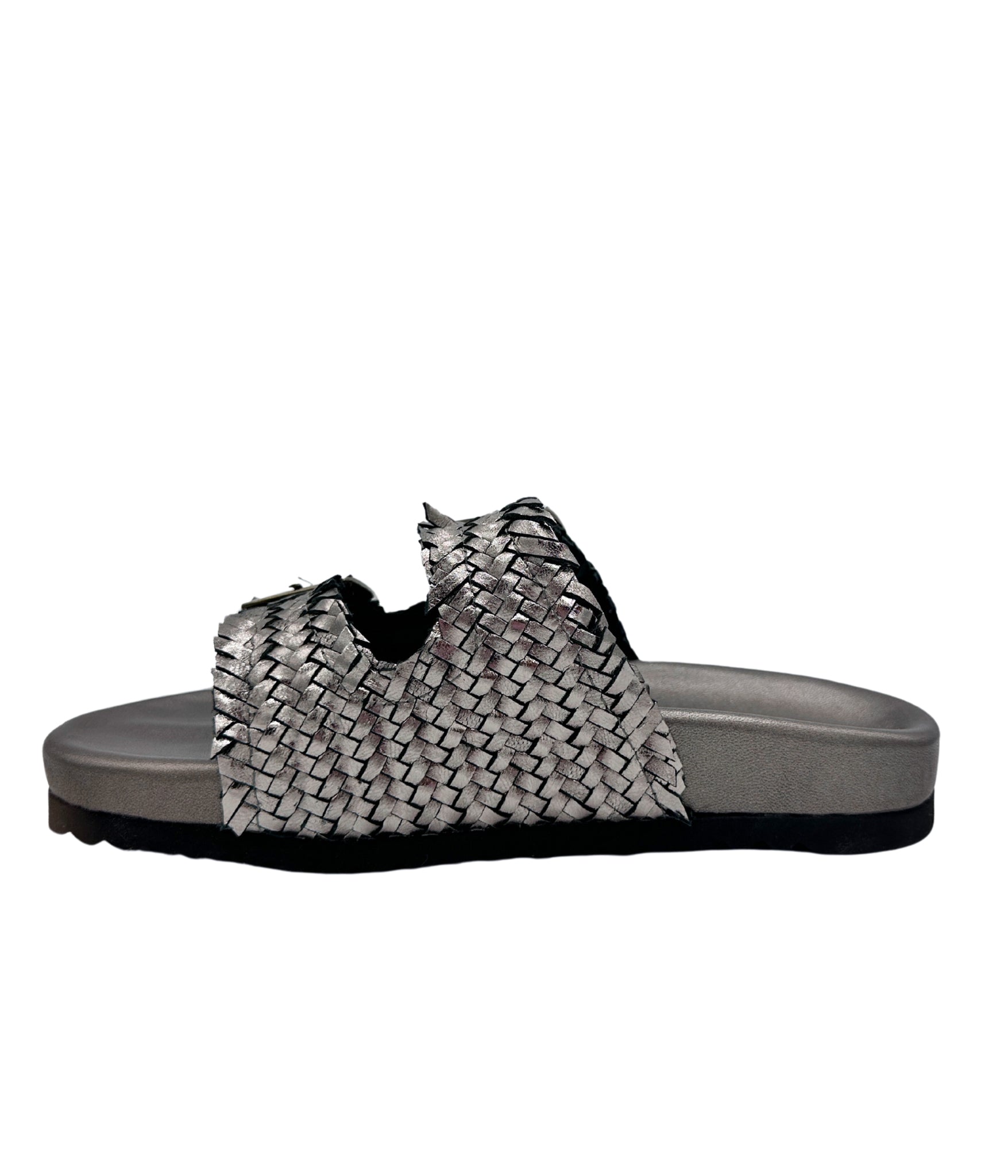 Intertwine Dual Woven Strap Slide in Pewter    Shoes Ave Shops- Tilden Co.