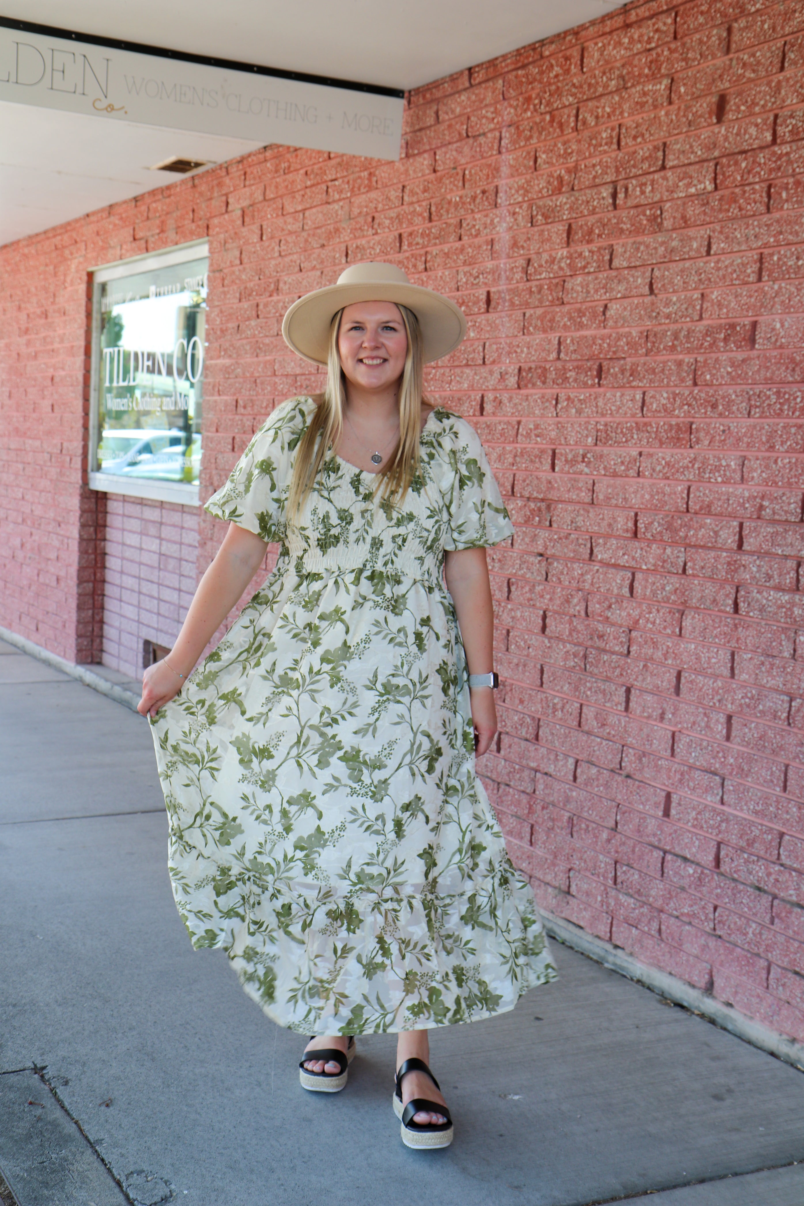 The Jensen Dress in Olivebrush Bloom Shirts & Tops Mikarose- Tilden Co.