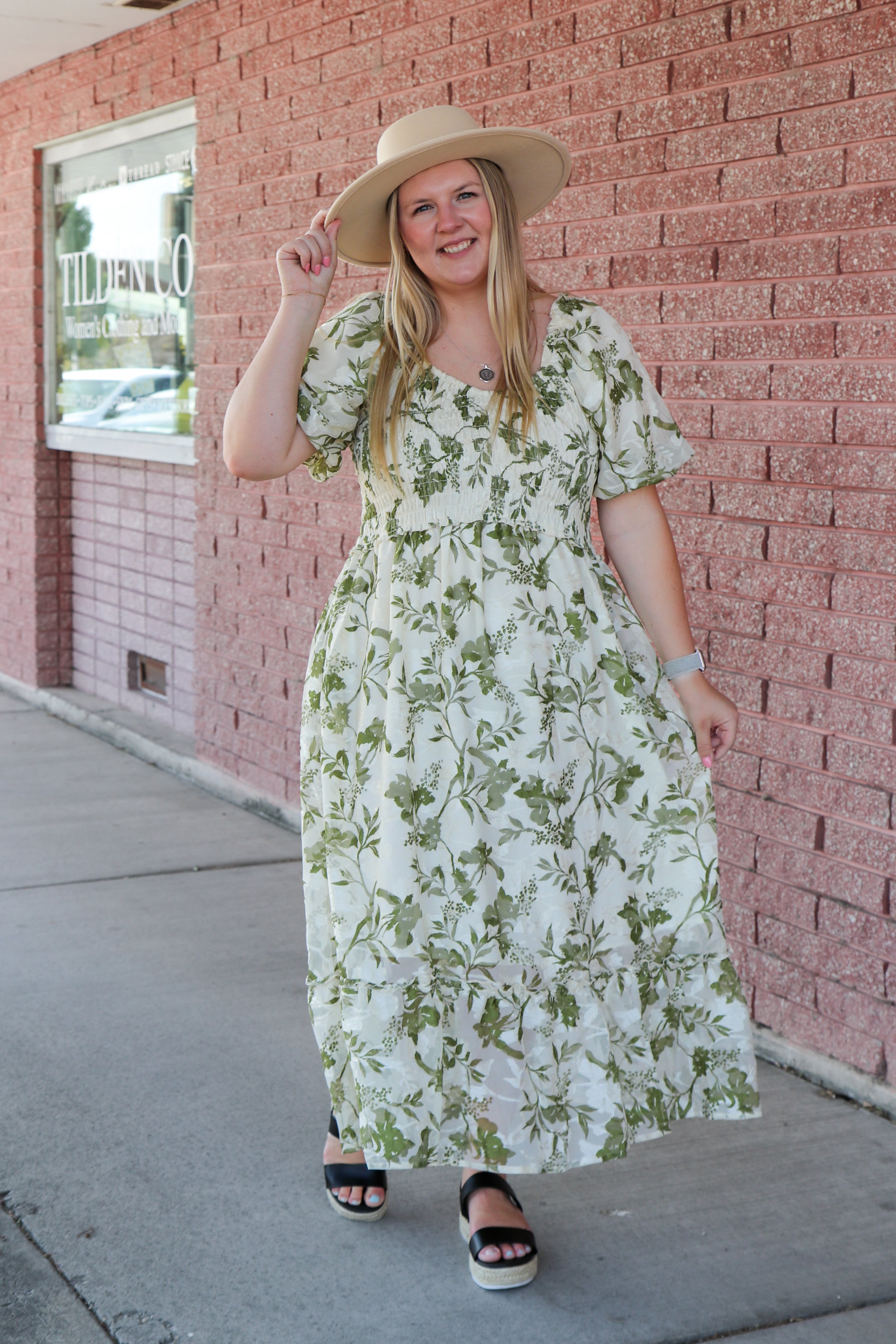 The Jensen Dress in Olivebrush Bloom Shirts & Tops Mikarose- Tilden Co.