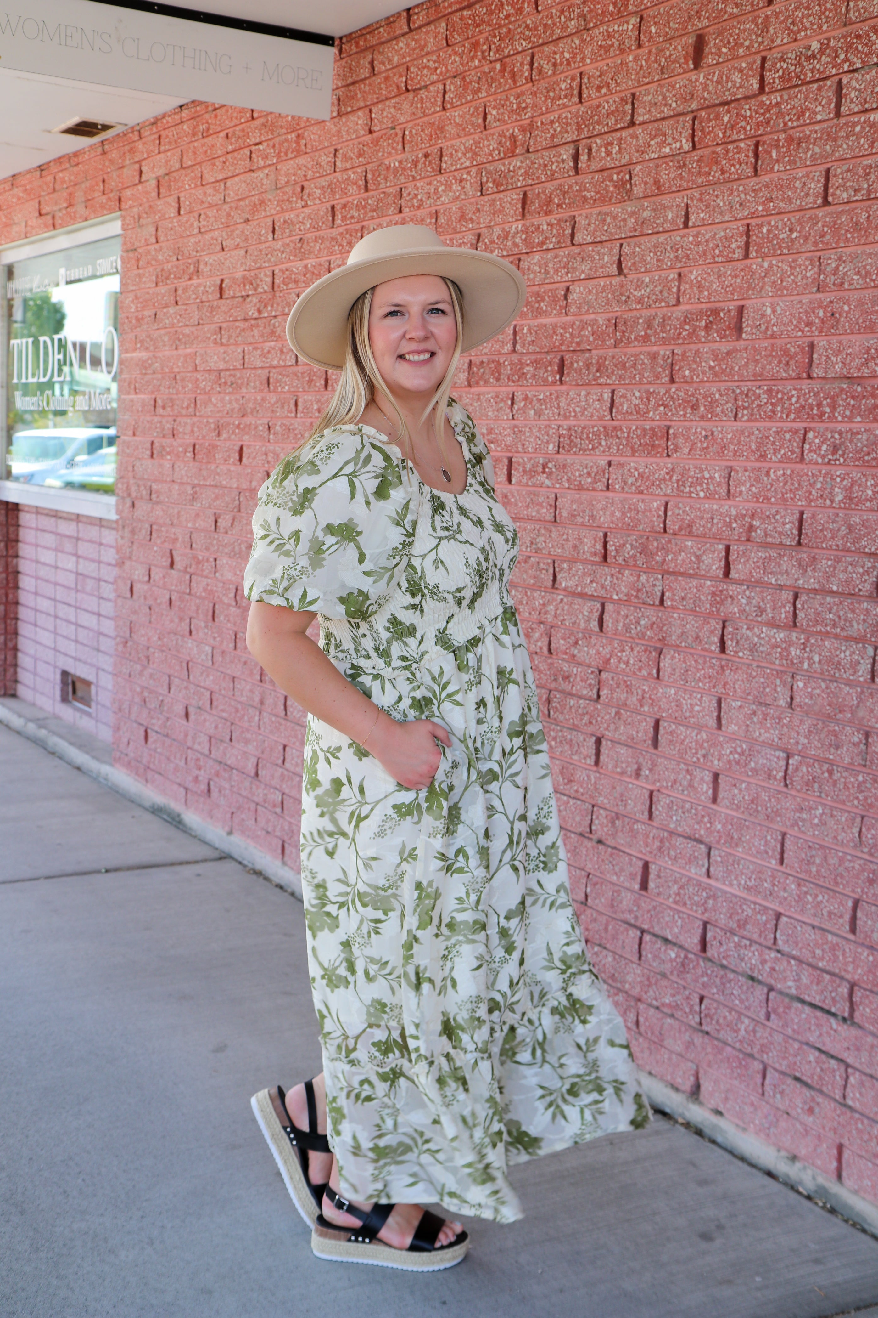 The Jensen Dress in Olivebrush Bloom Shirts & Tops Mikarose- Tilden Co.