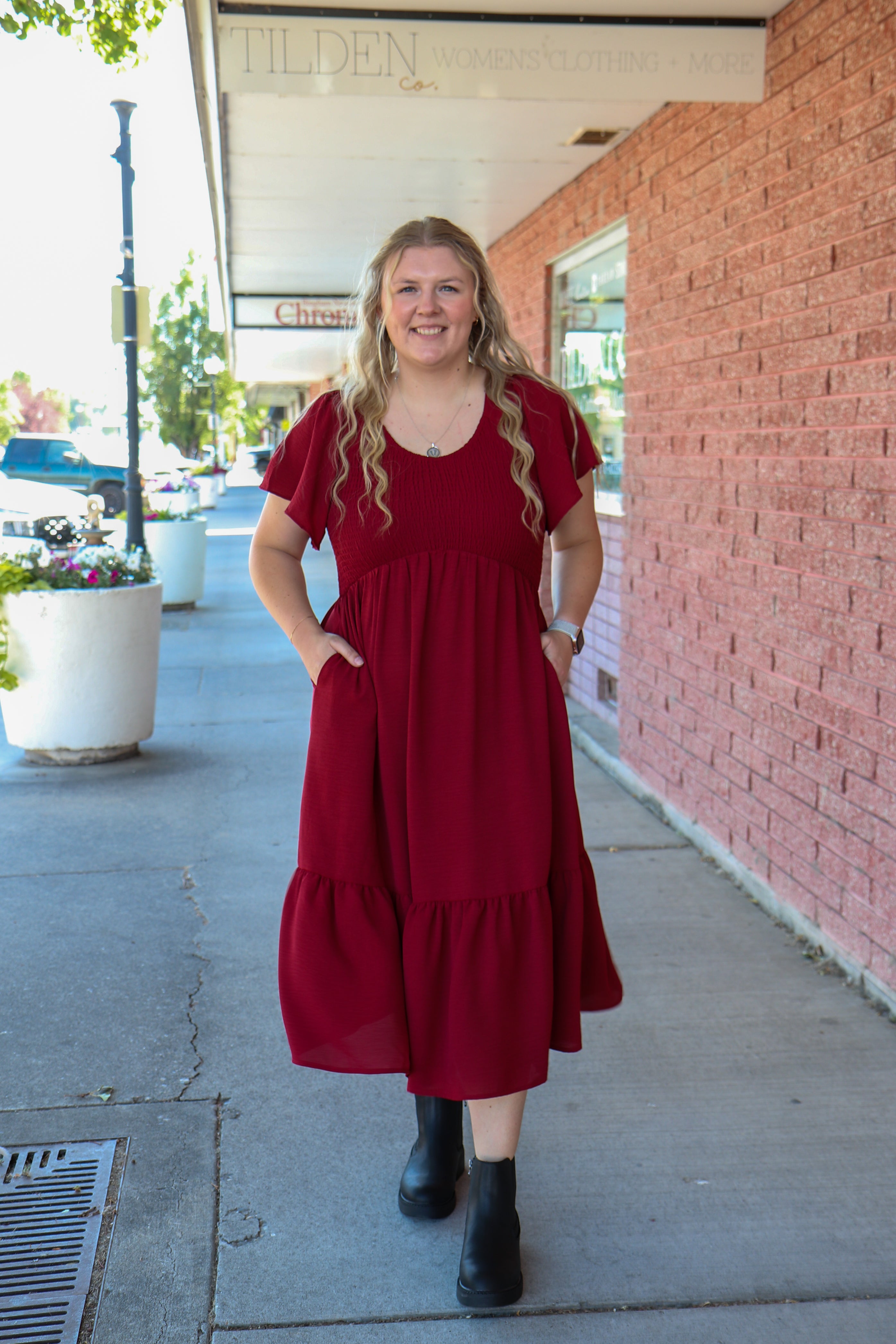 The Kendall Dress in Fig Shirts & Tops Mikarose- Tilden Co.