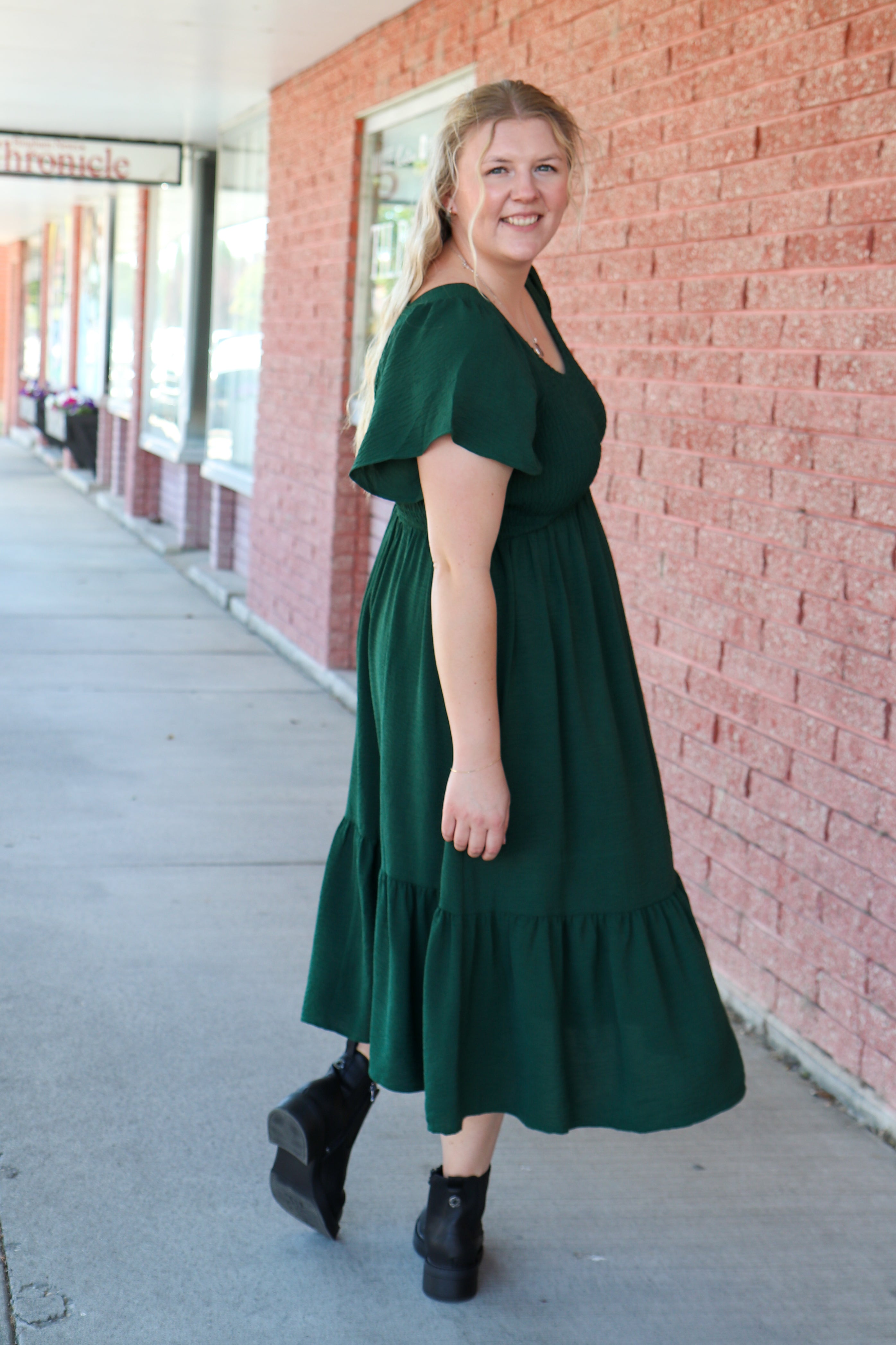 The Kendall Dress in Alpine Green Shirts & Tops Mikarose- Tilden Co.