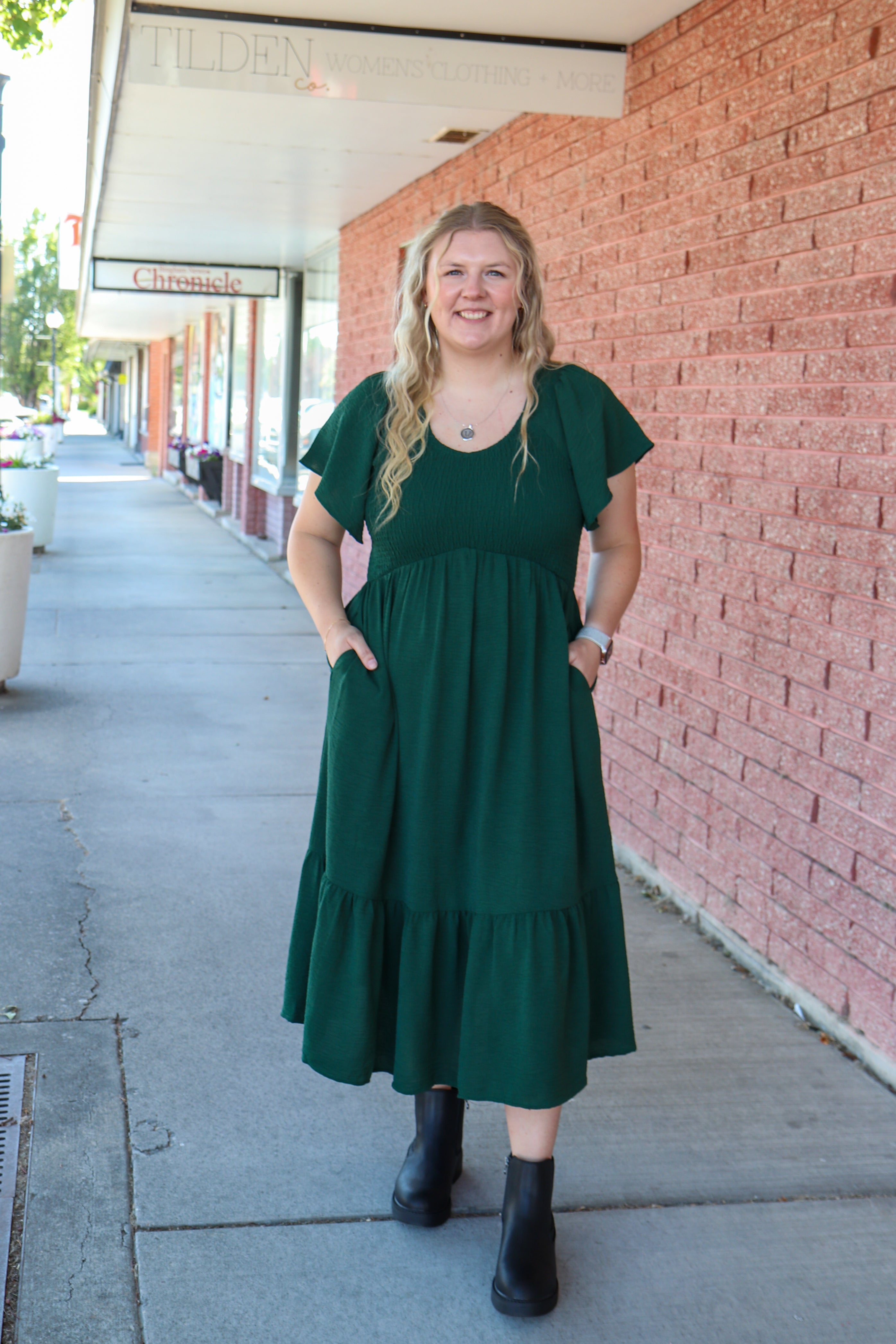 The Kendall Dress in Alpine Green Shirts & Tops Mikarose- Tilden Co.