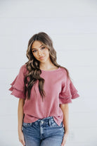 Lace Trim Blouse in Mellow Mauve    Blouse Mikarose- Tilden Co.