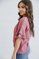 Lace Trim Blouse in Mellow Mauve    Blouse Mikarose- Tilden Co.