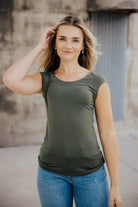 Layering Cap Sleeve in Juniper Green    Layering Top Mikarose- Tilden Co.