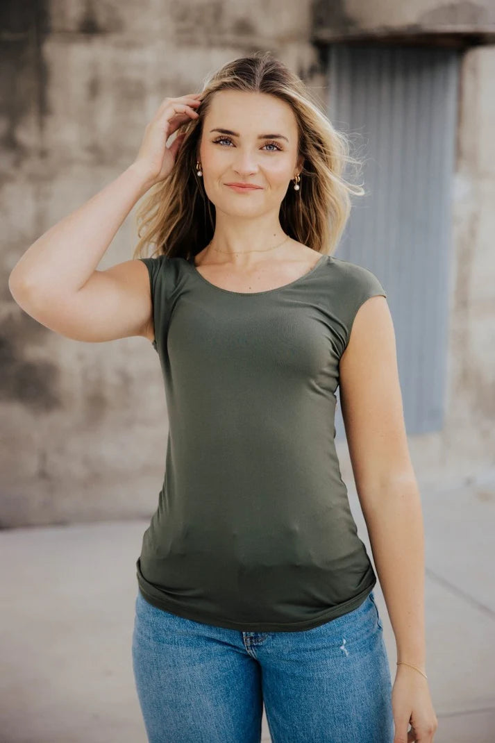 Layering Cap Sleeve in Juniper Green    Layering Top Mikarose- Tilden Co.