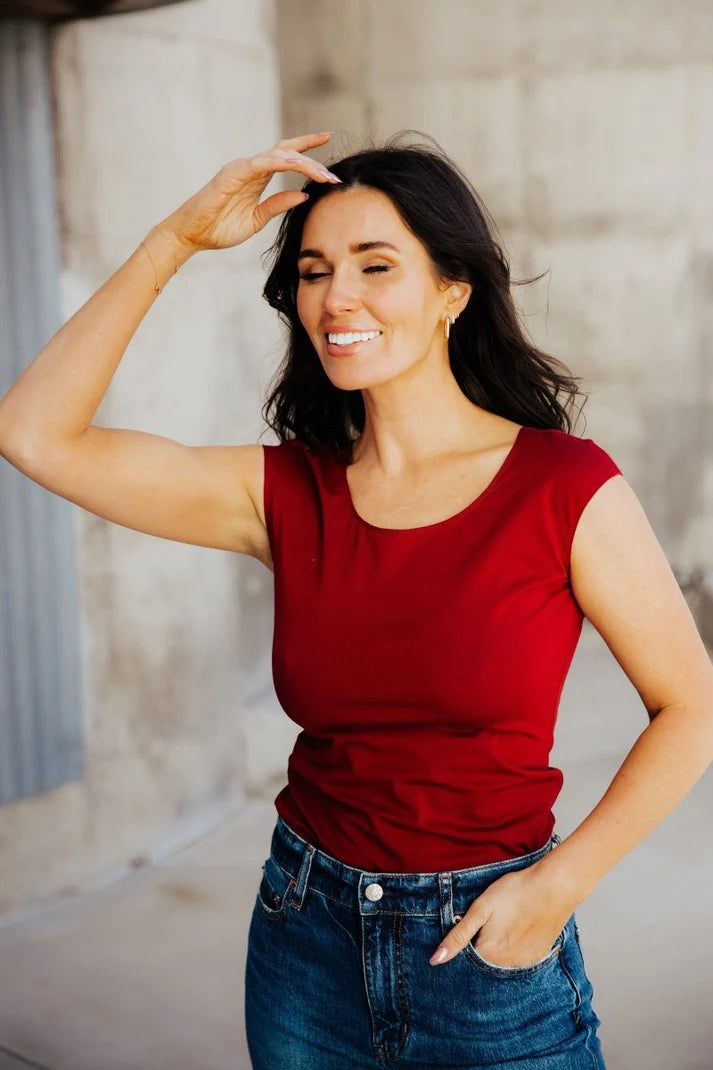 Layering Cap Sleeve in Ruby Red    Layering Top Mikarose- Tilden Co.