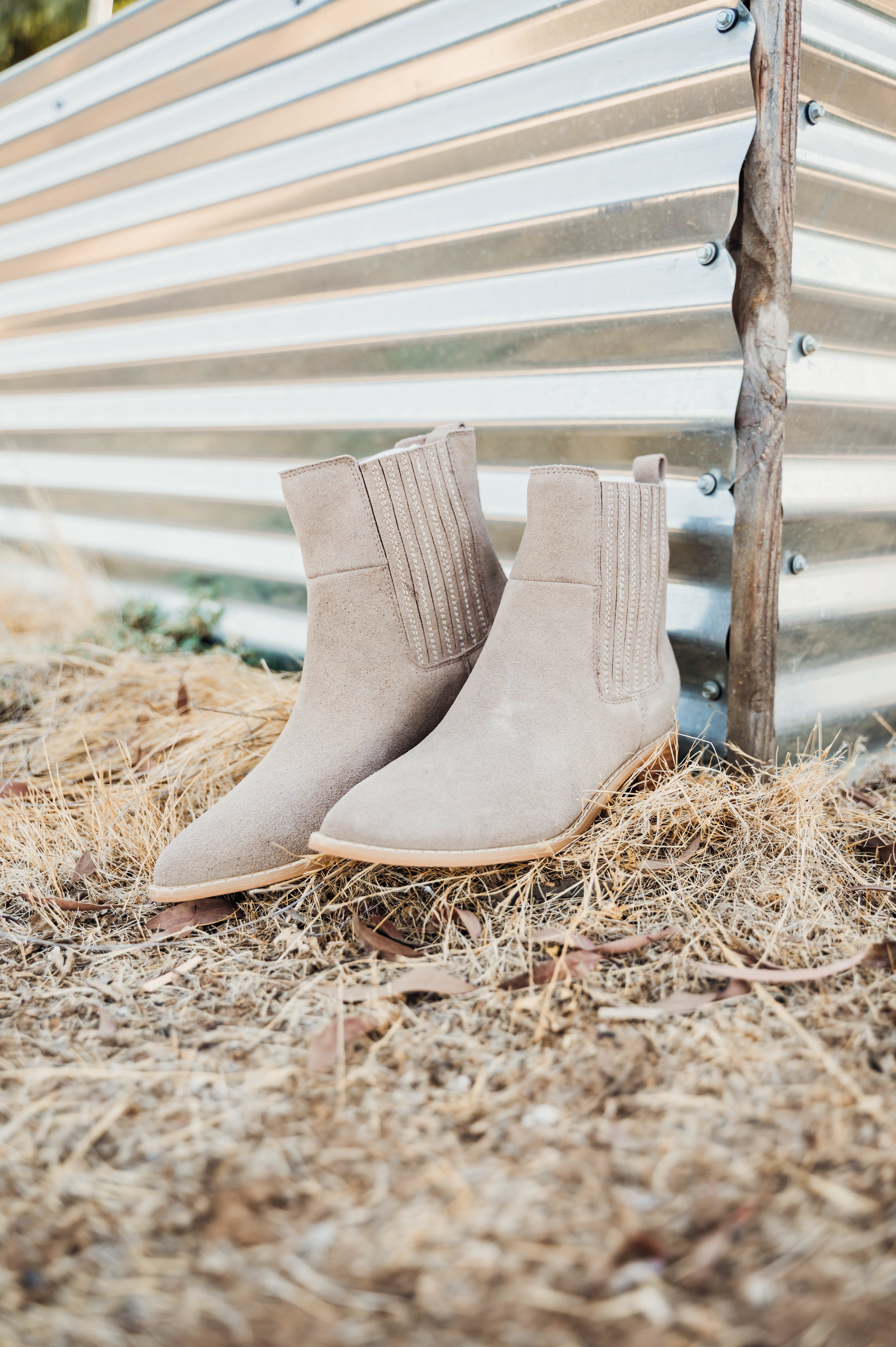 Leonor Suede Ankle Boot in Taupe Shoes Ave Shops- Tilden Co.