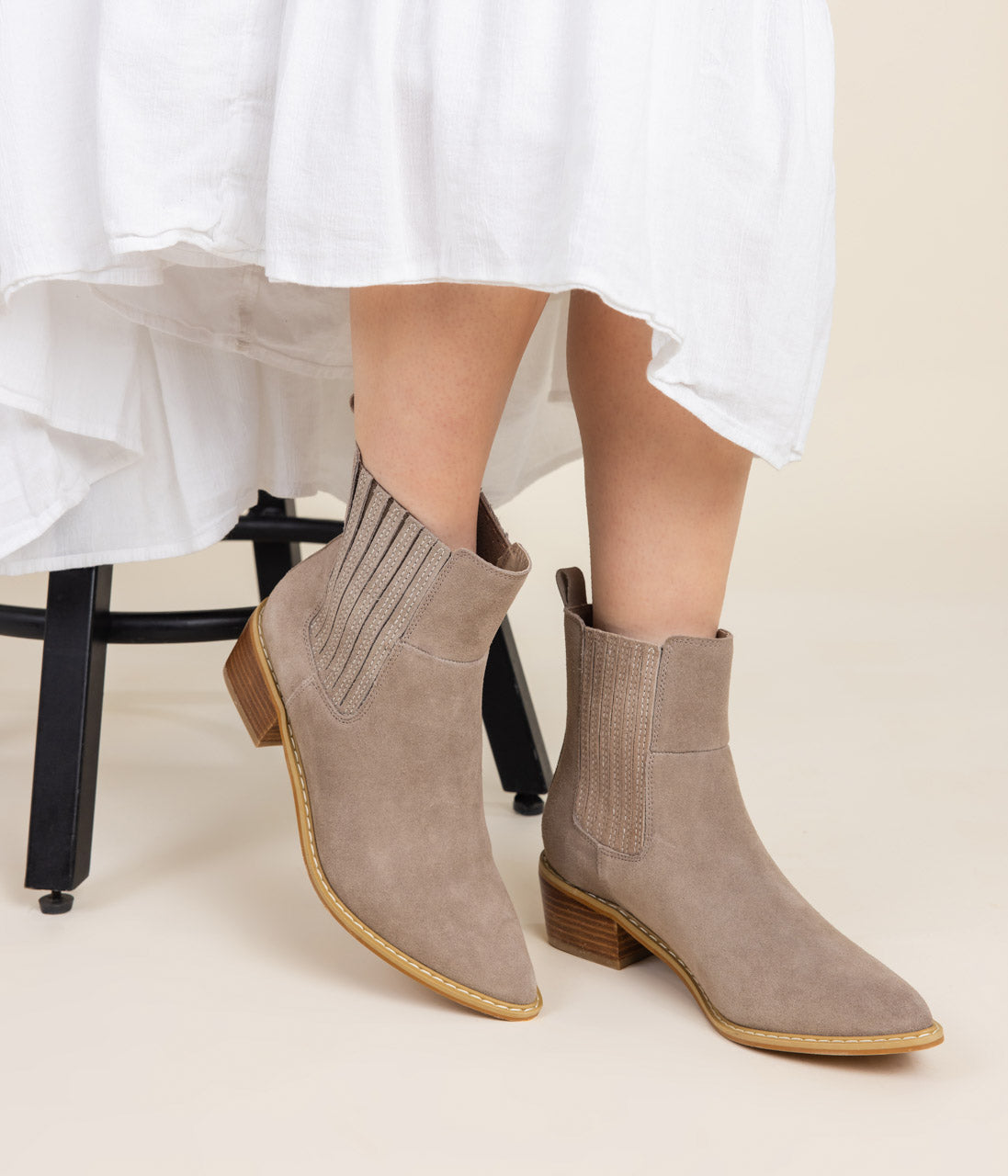 Leonor Suede Ankle Boot in Taupe 100 Western Boots Naughty Monkey- Tilden Co.