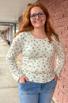 Long Sleeve Ribbed Tee in Eucalyptus Sky Long Sleeve Top Mikarose- Tilden Co.