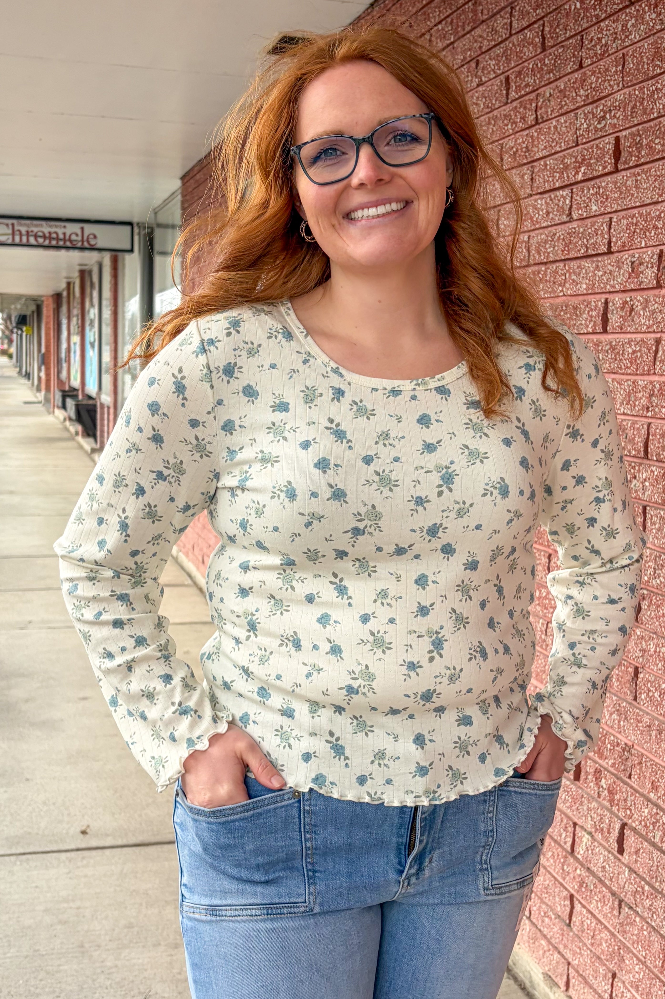 Long Sleeve Ribbed Tee in Eucalyptus Sky Long Sleeve Top Mikarose- Tilden Co.