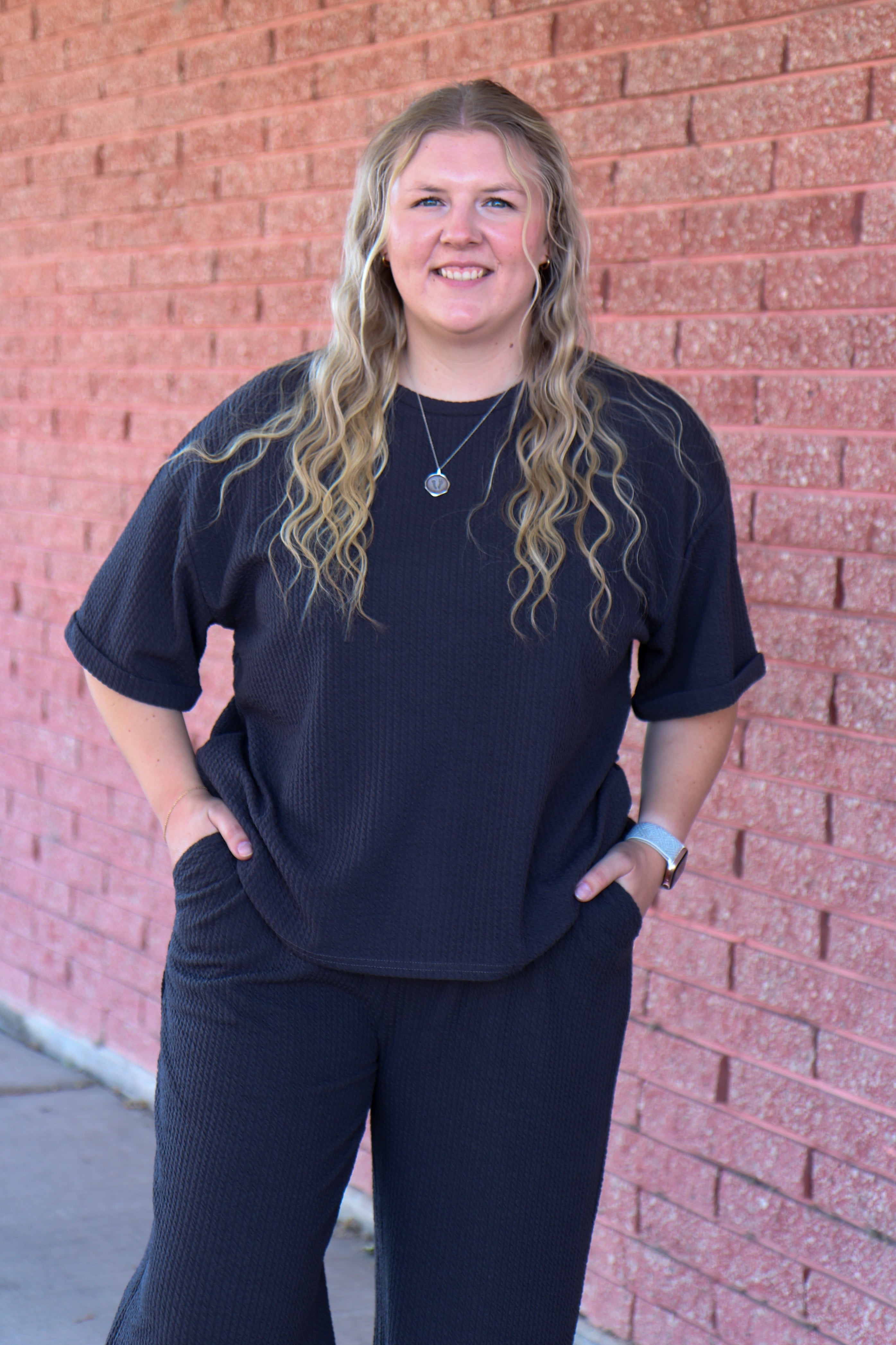Textured Knit Top in Rich Charcoal Shirts & Tops Mikarose- Tilden Co.