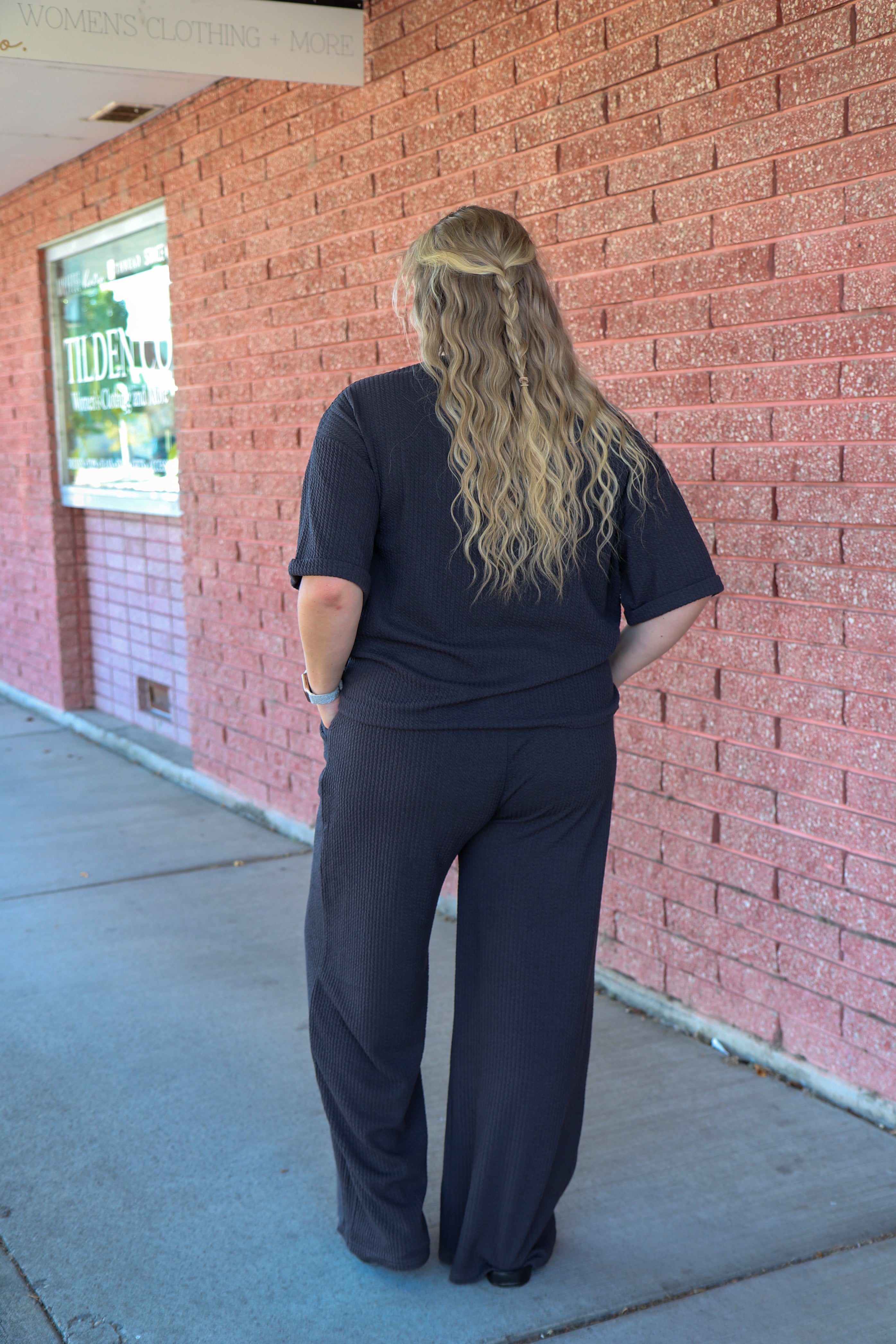 Textured Knit Pant in Rich Charcoal Shirts & Tops Mikarose- Tilden Co.