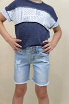 Girls Bike Short Jeans - Ripped Light Wash - Final Sale Bermuda Shorts YMI Jeanswear- Tilden Co.