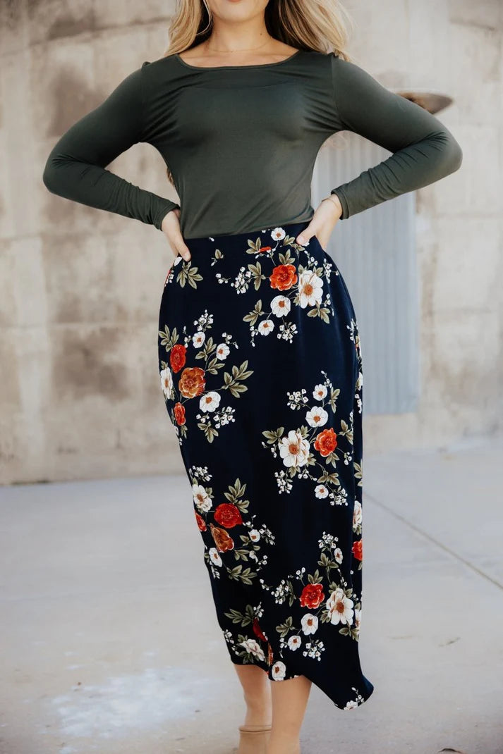 Maxi Slip Skirt in Oriental Garden    maxi skirt Mikarose- Tilden Co.