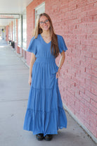 Taylor Dress in Colony Blue maxi dress Mikarose- Tilden Co.