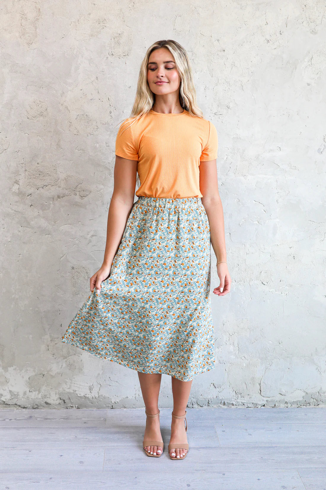 Maxi Slip Skirt in Marigold Blossom    maxi skirt Mikarose- Tilden Co.