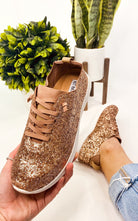 Mayo Glitter Sneaker in Rose Gold 120 Sneakers Naughty Monkey- Tilden Co.