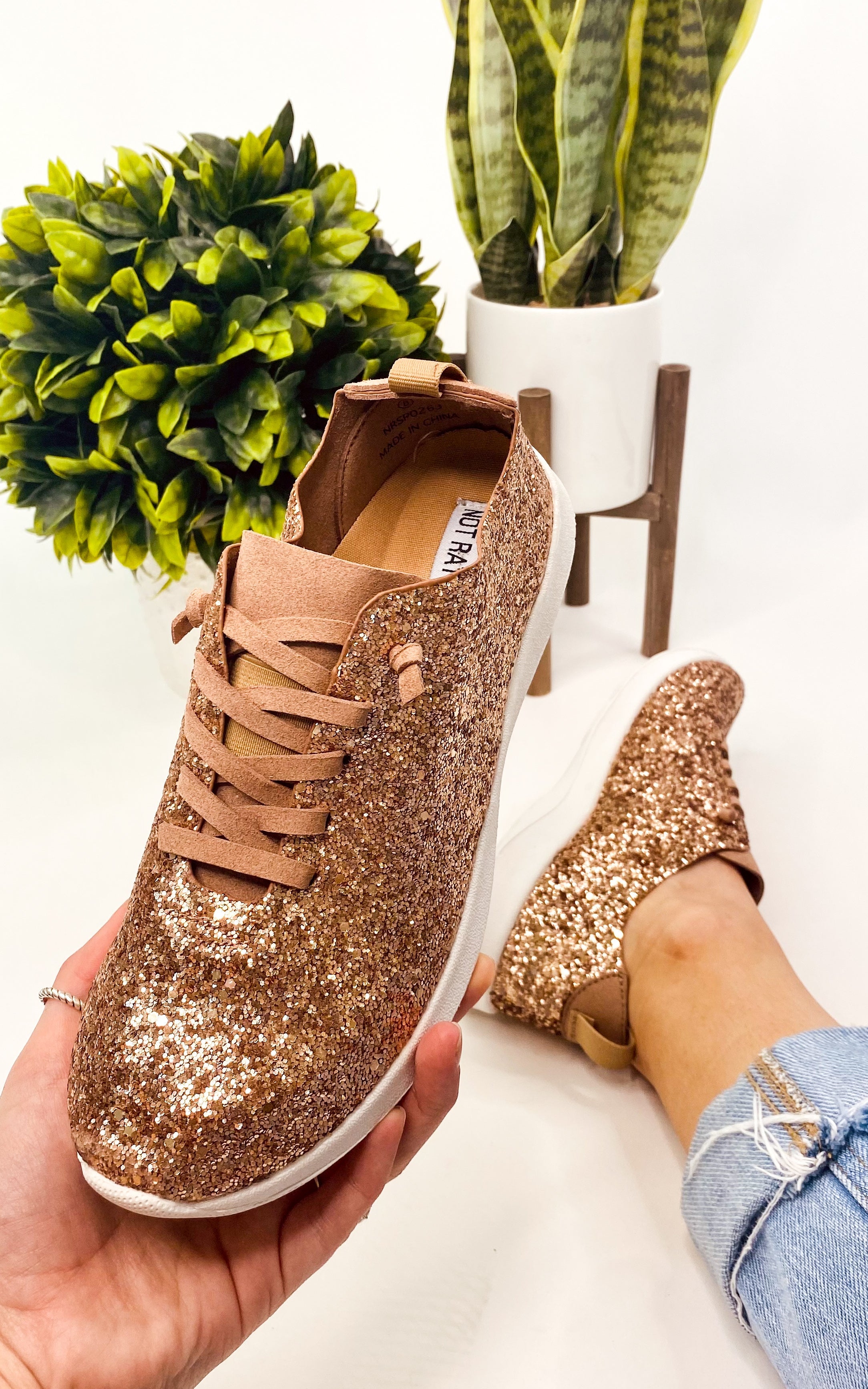 Mayo Glitter Sneaker in Rose Gold 120 Sneakers Naughty Monkey- Tilden Co.