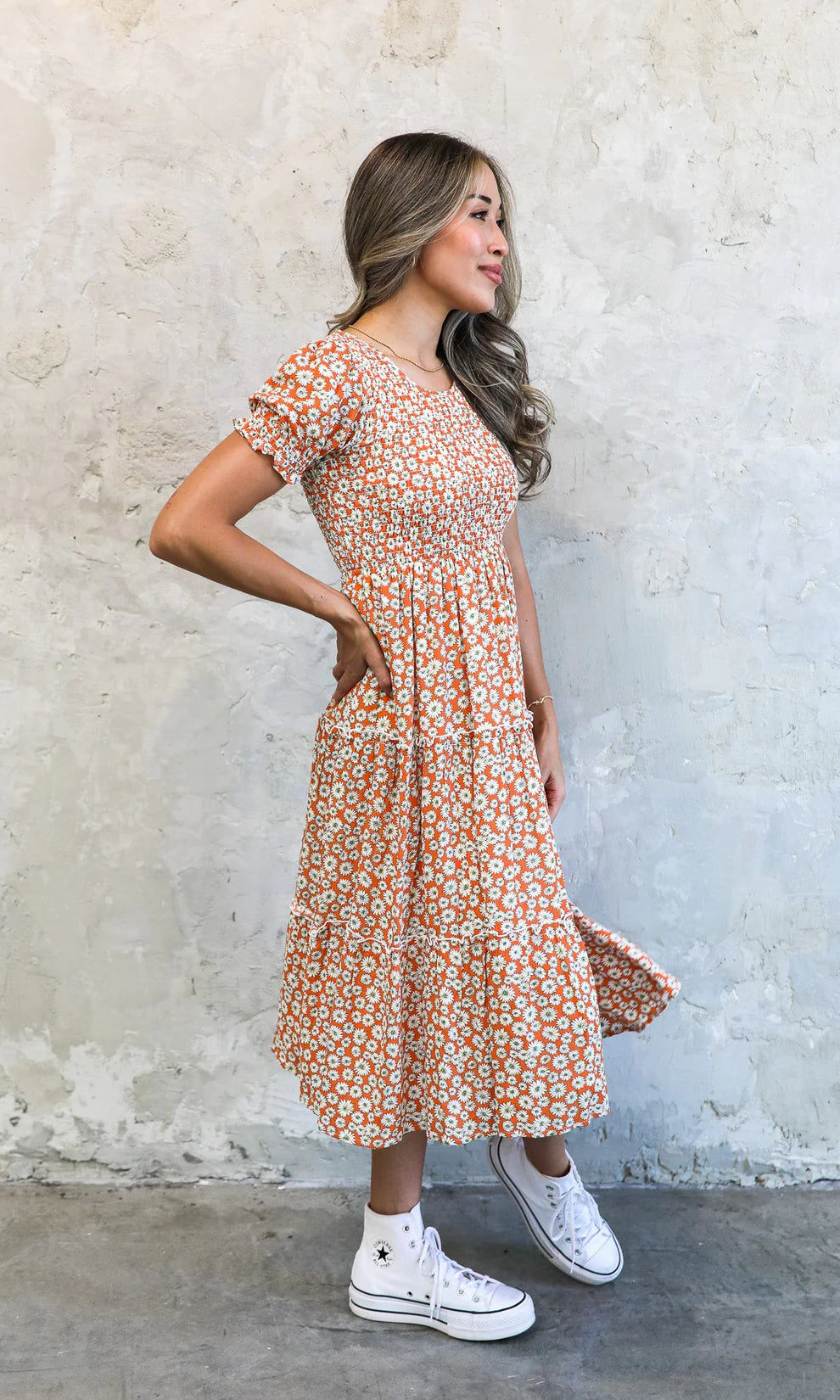 McCall Dress in Orange Daisy    Dress Mikarose- Tilden Co.