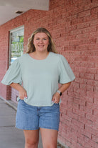 Puff Sleeve Top in Mint Breeze Short Sleeve Top Mikarose- Tilden Co.