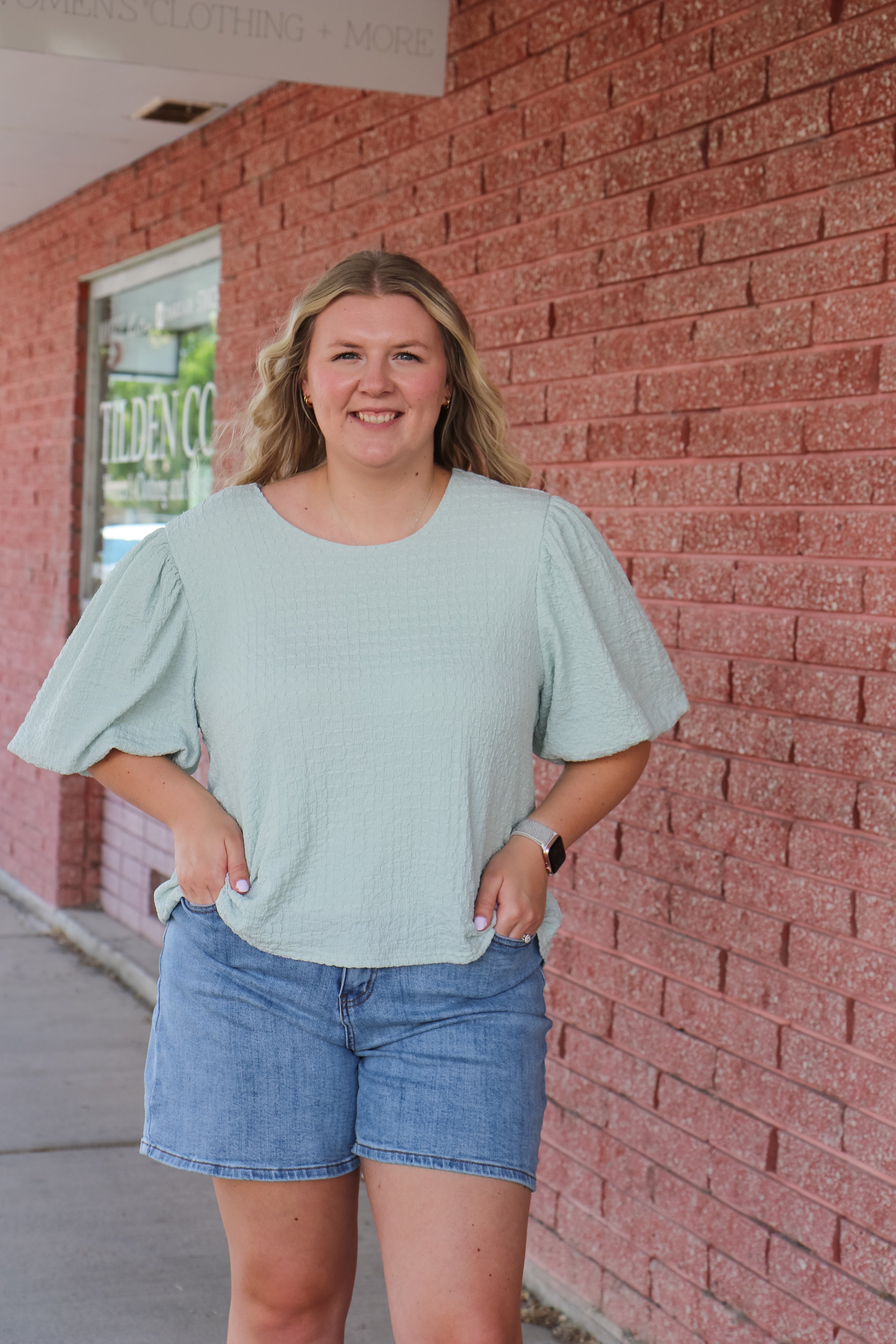 Puff Sleeve Top in Mint Breeze Short Sleeve Top Mikarose- Tilden Co.