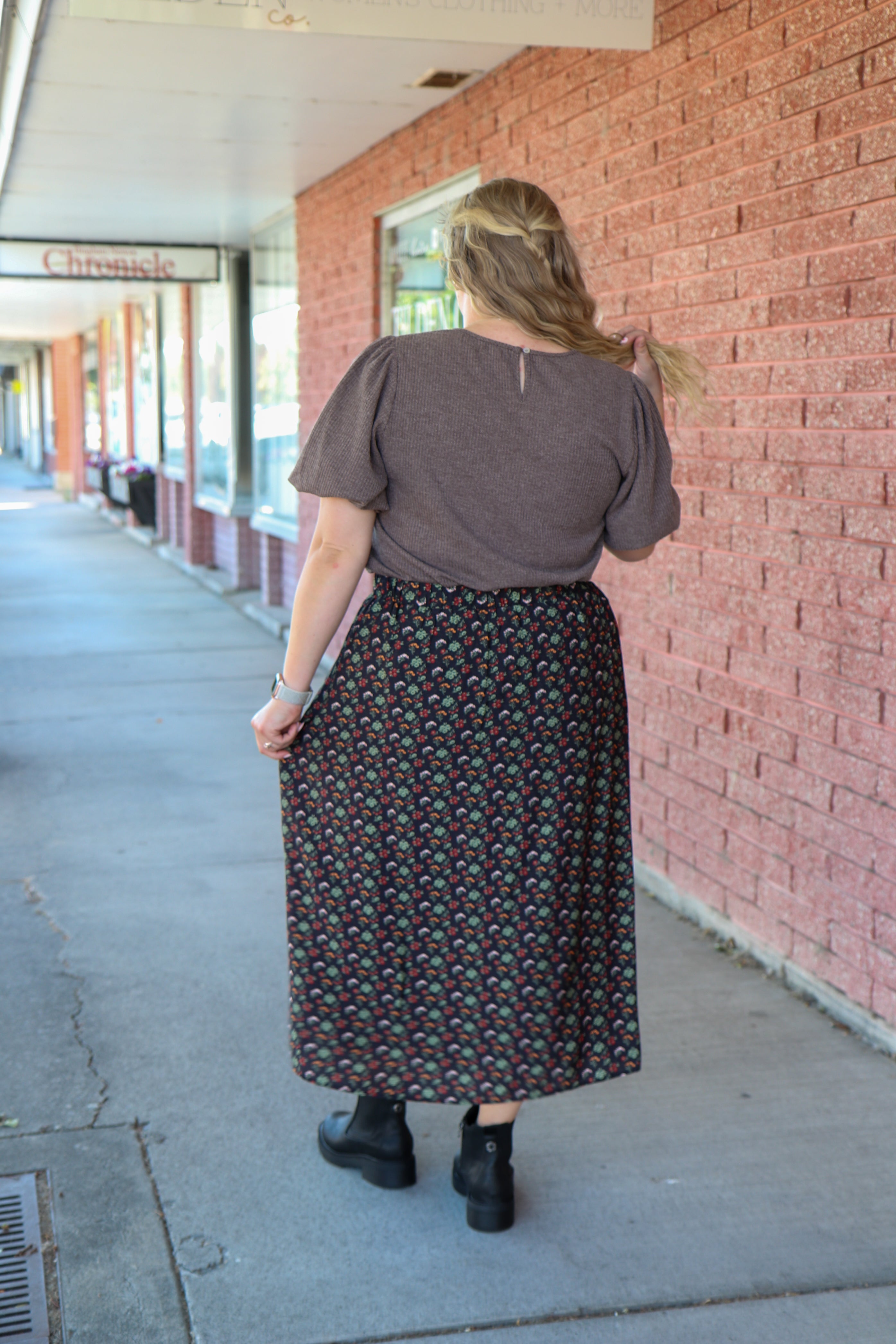 Textured Puff Sleeve Blouse in Mocha Fog Shirts & Tops Mikarose- Tilden Co.